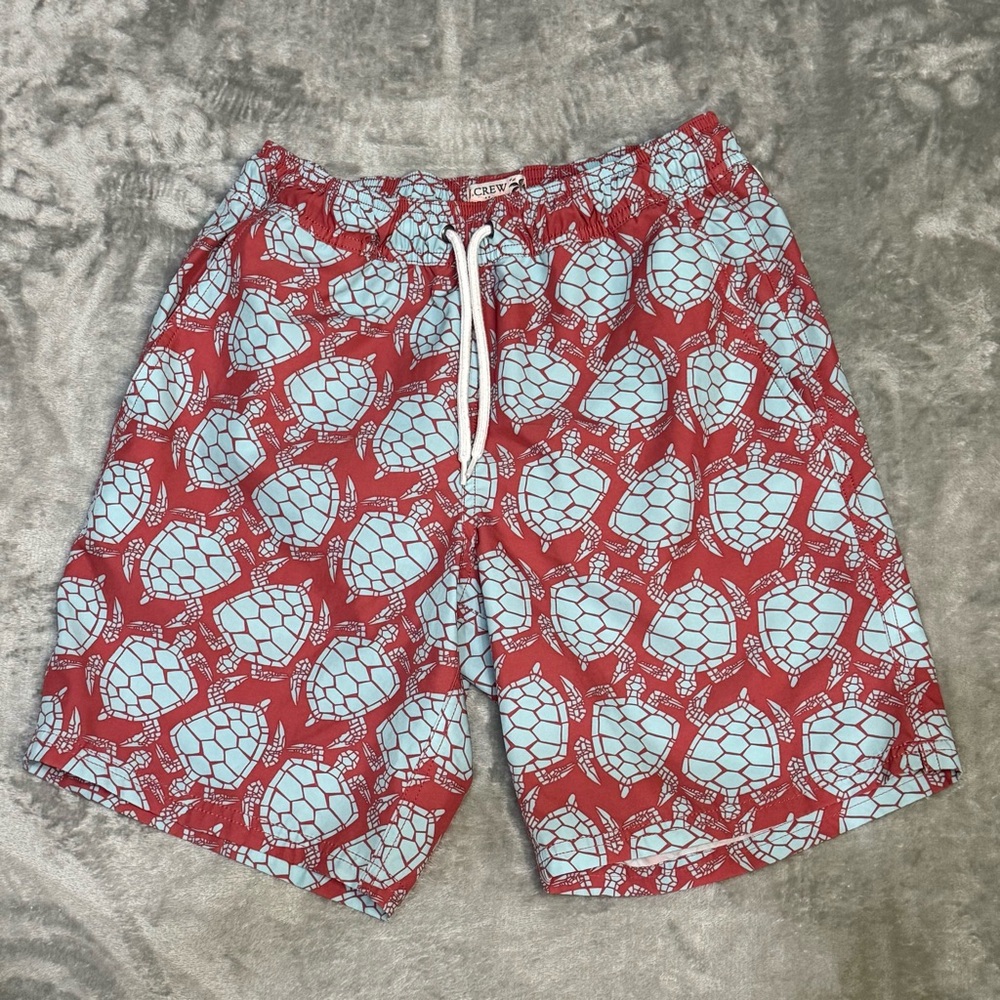 J.Crew Turtle Swim Trunks Men EUC Coral and Turquoise